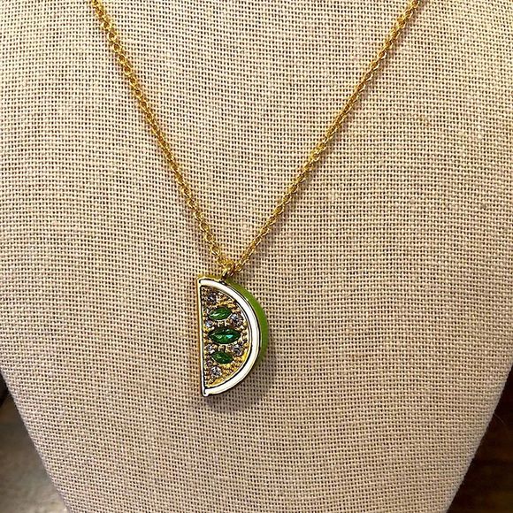 KATE SPADE Gold and Green Lime Slice CZ Out Of The Office Necklace - Picture 1 of 8